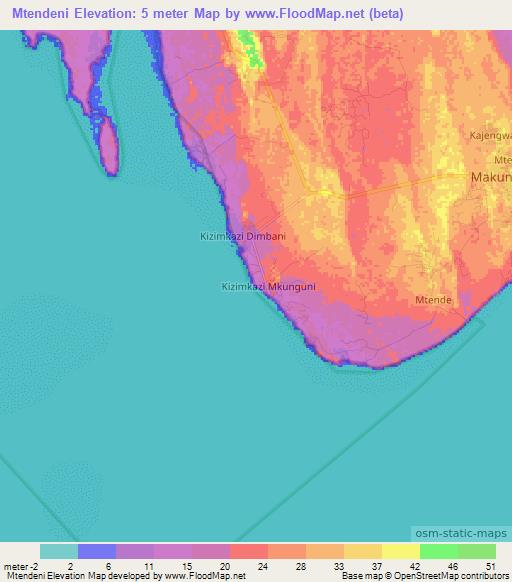 Mtendeni,Tanzania Elevation Map