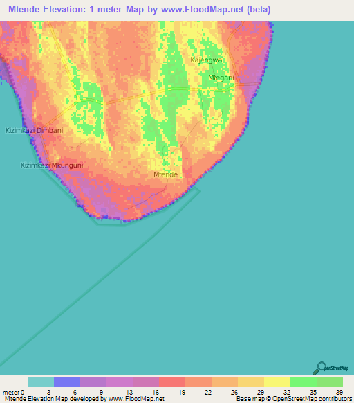 Mtende,Tanzania Elevation Map