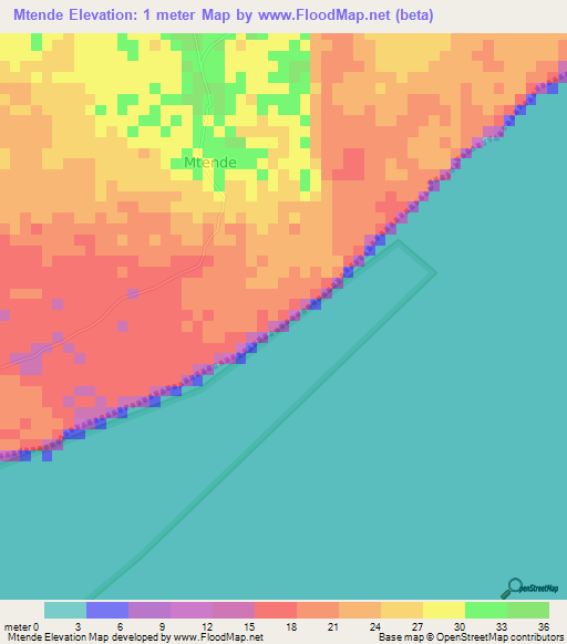 Mtende,Tanzania Elevation Map