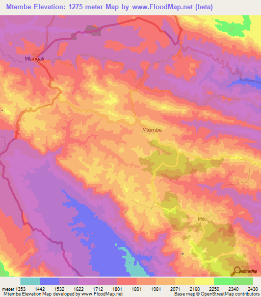 Mtembe,Tanzania Elevation Map