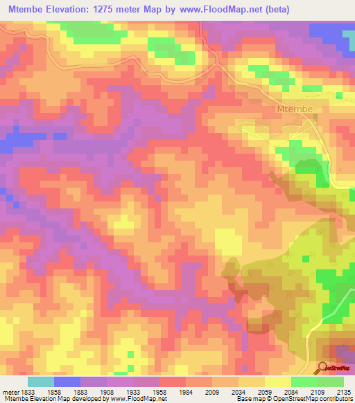 Mtembe,Tanzania Elevation Map