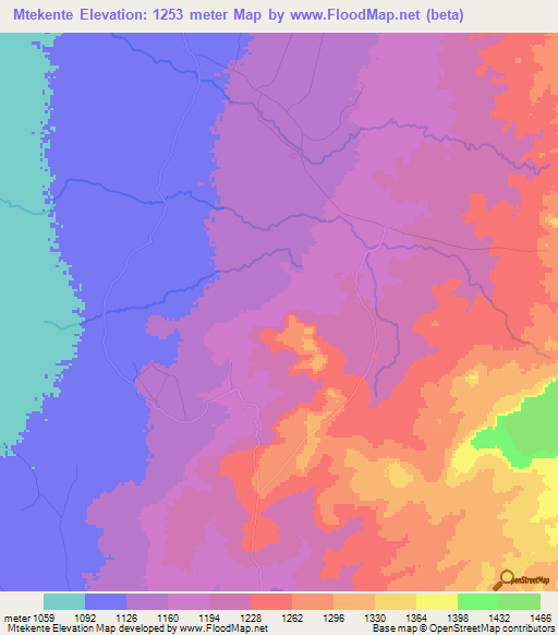 Mtekente,Tanzania Elevation Map