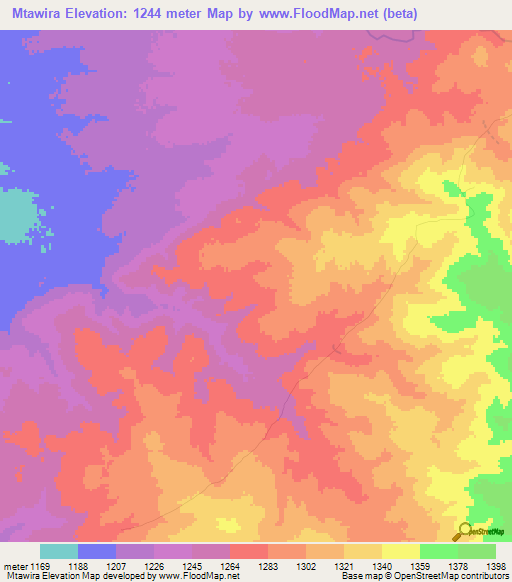 Mtawira,Tanzania Elevation Map