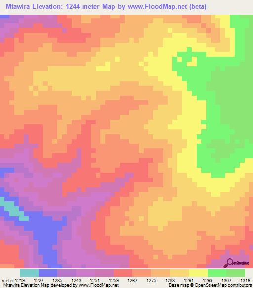 Mtawira,Tanzania Elevation Map