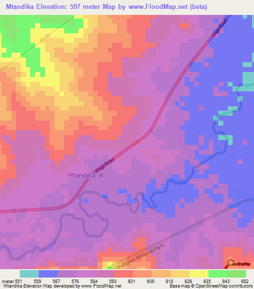 Mtandika,Tanzania Elevation Map
