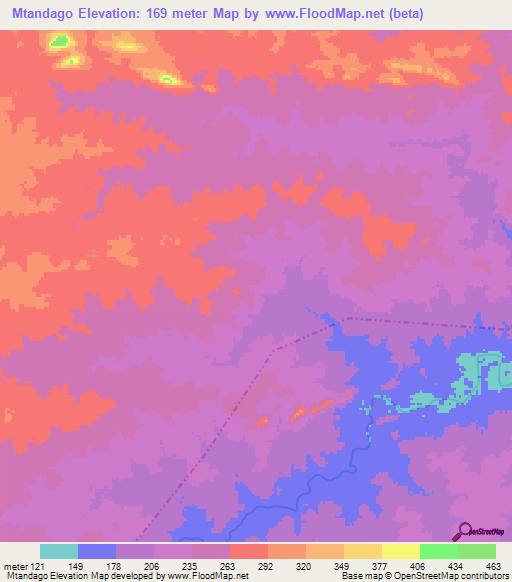 Mtandago,Tanzania Elevation Map