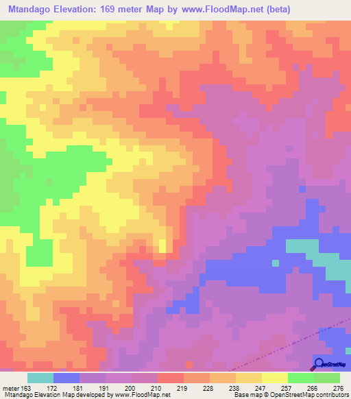 Mtandago,Tanzania Elevation Map