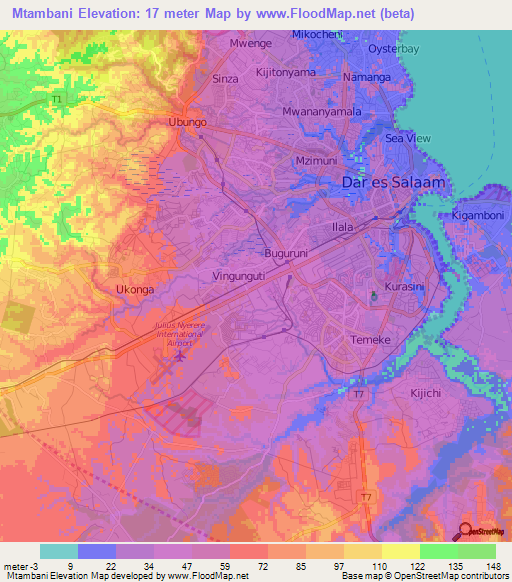 Mtambani,Tanzania Elevation Map
