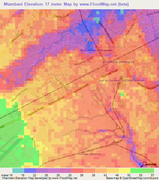 Mtambani,Tanzania Elevation Map