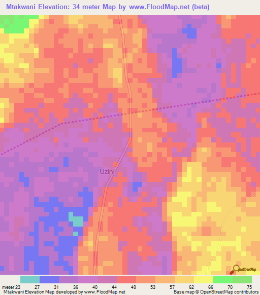 Mtakwani,Tanzania Elevation Map