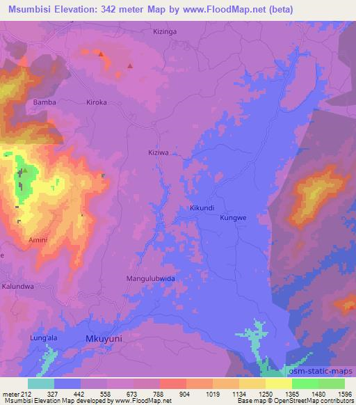 Msumbisi,Tanzania Elevation Map