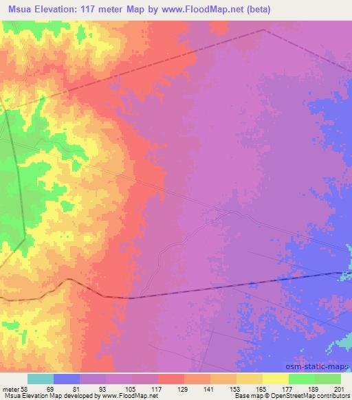 Msua,Tanzania Elevation Map