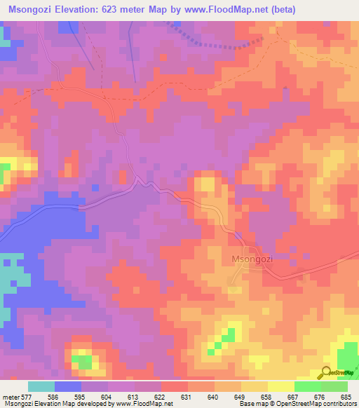 Msongozi,Tanzania Elevation Map