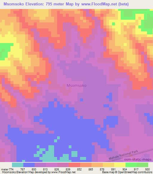 Msomsoko,Tanzania Elevation Map