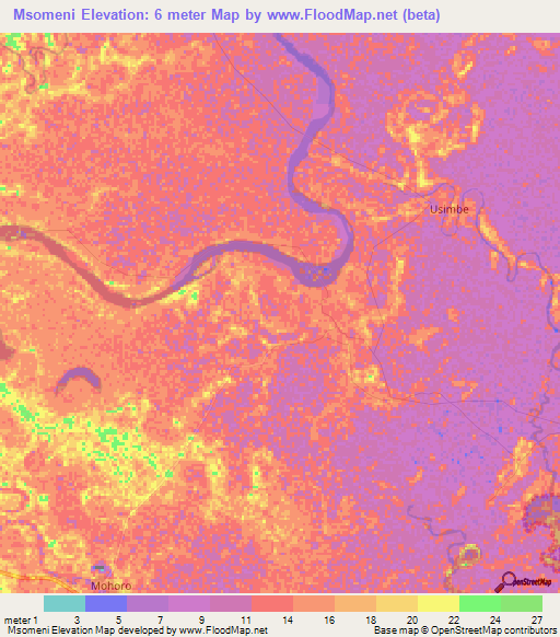 Msomeni,Tanzania Elevation Map