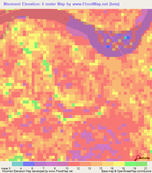 Msomeni,Tanzania Elevation Map