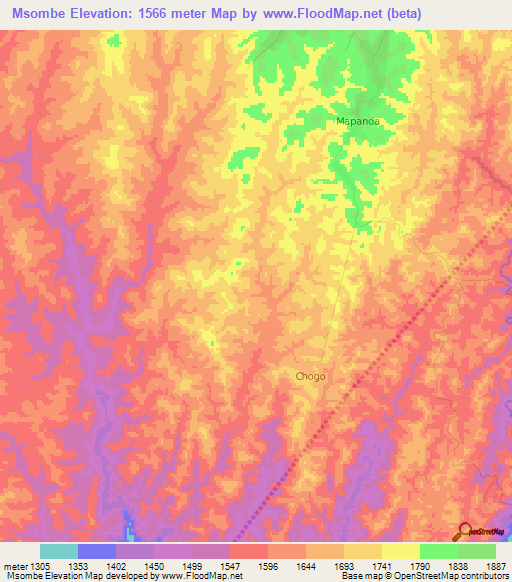 Msombe,Tanzania Elevation Map