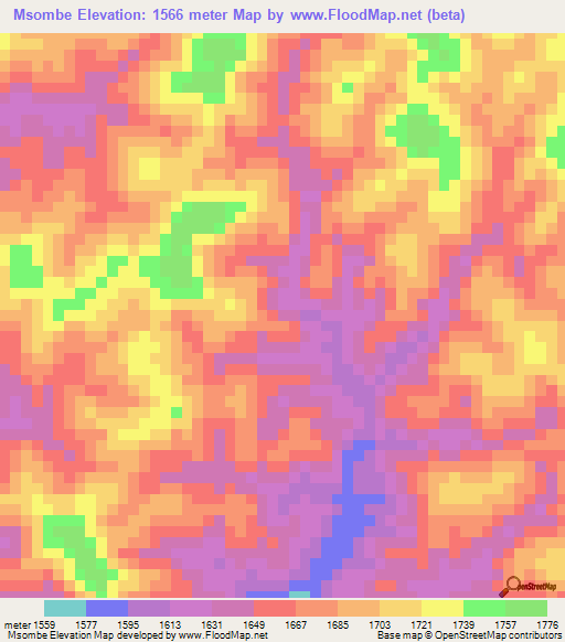 Msombe,Tanzania Elevation Map