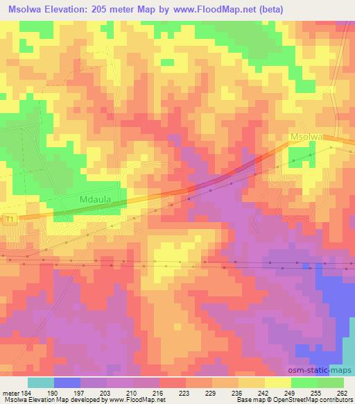 Msolwa,Tanzania Elevation Map