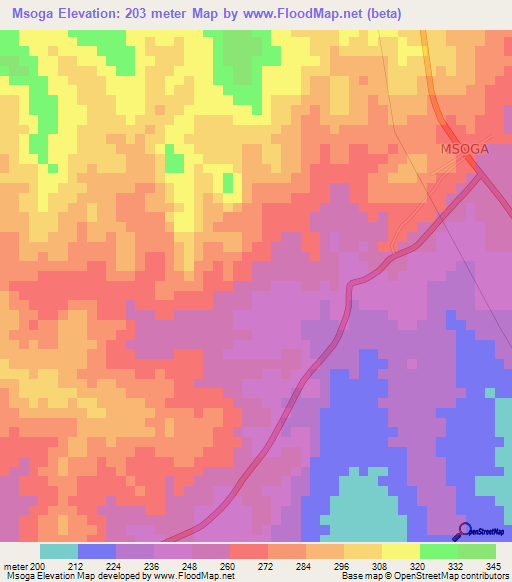 Msoga,Tanzania Elevation Map