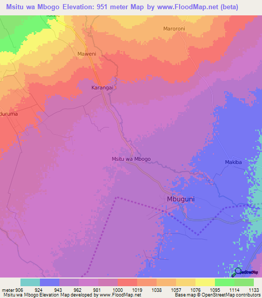 Msitu wa Mbogo,Tanzania Elevation Map