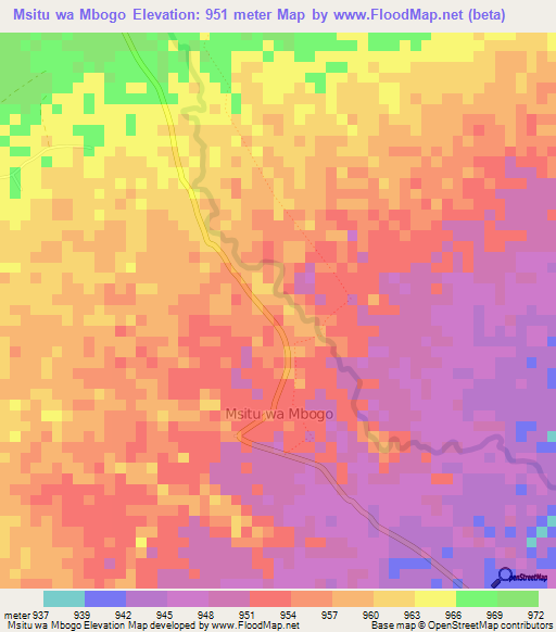 Msitu wa Mbogo,Tanzania Elevation Map