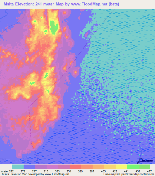 Msita,Tanzania Elevation Map