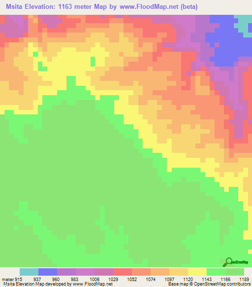 Msita,Tanzania Elevation Map