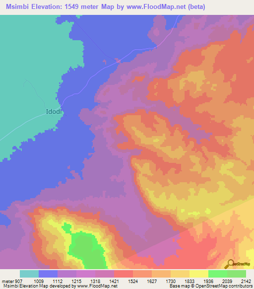 Msimbi,Tanzania Elevation Map