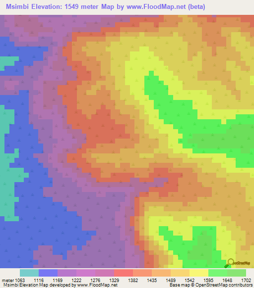 Msimbi,Tanzania Elevation Map