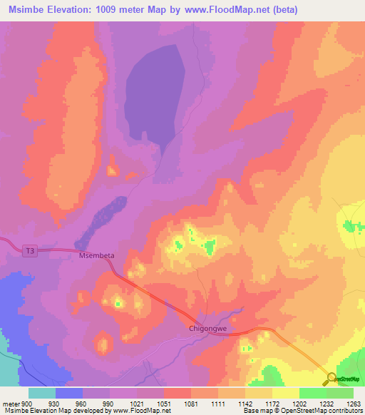 Msimbe,Tanzania Elevation Map