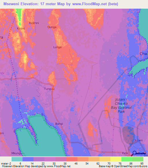 Mseweni,Tanzania Elevation Map