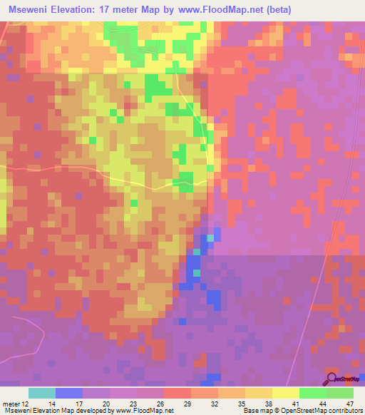 Mseweni,Tanzania Elevation Map