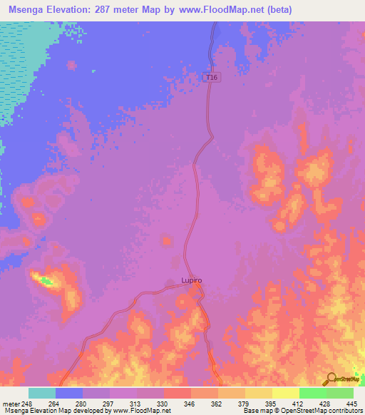 Msenga,Tanzania Elevation Map