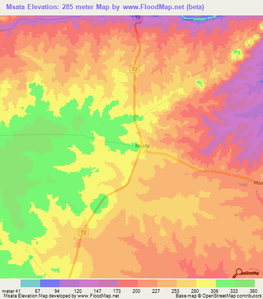 Msata,Tanzania Elevation Map