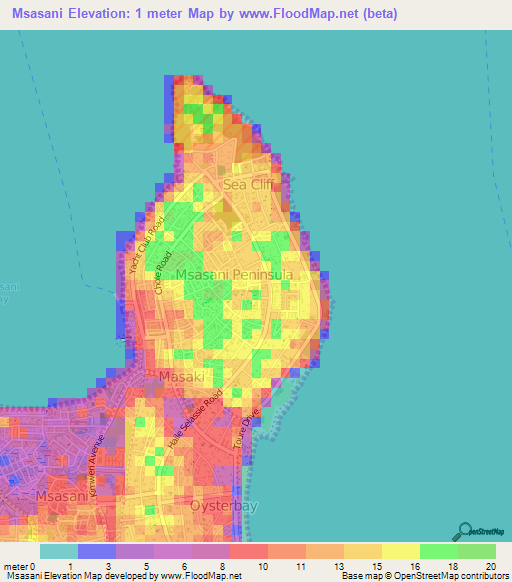 Msasani,Tanzania Elevation Map