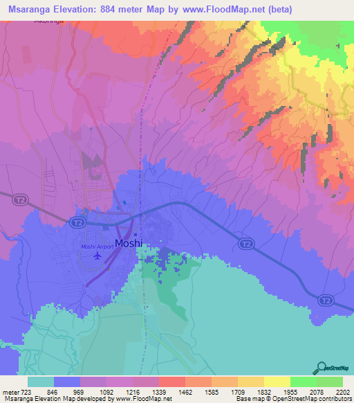 Msaranga,Tanzania Elevation Map