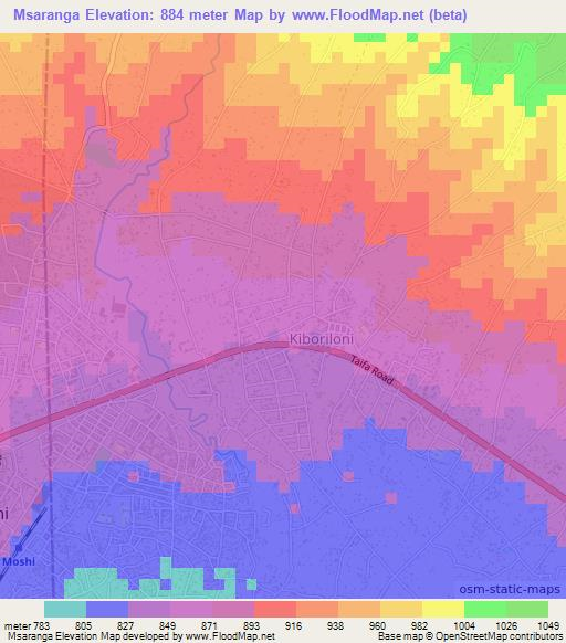 Msaranga,Tanzania Elevation Map