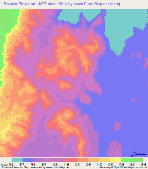 Msanza,Tanzania Elevation Map