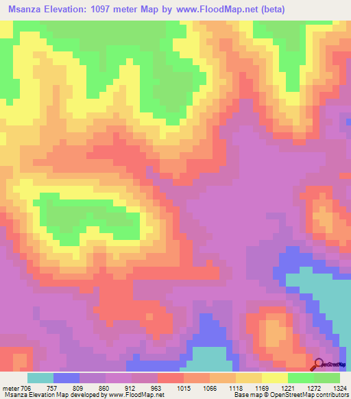 Msanza,Tanzania Elevation Map