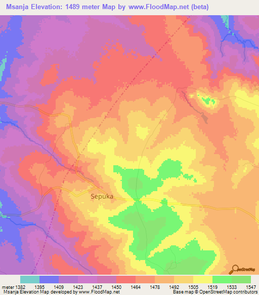 Msanja,Tanzania Elevation Map