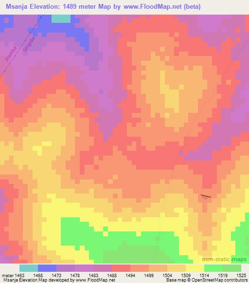 Msanja,Tanzania Elevation Map