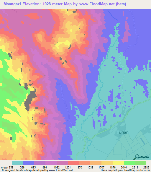 Msangazi,Tanzania Elevation Map