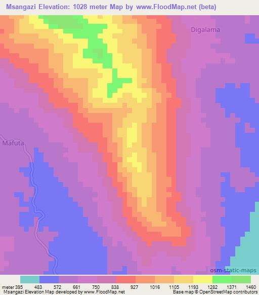 Msangazi,Tanzania Elevation Map