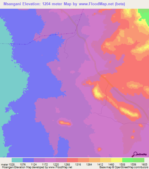 Msangani,Tanzania Elevation Map