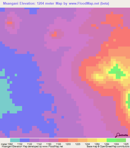 Msangani,Tanzania Elevation Map