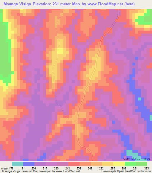 Msanga Visiga,Tanzania Elevation Map