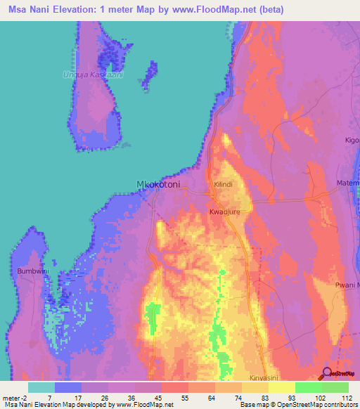 Msa Nani,Tanzania Elevation Map