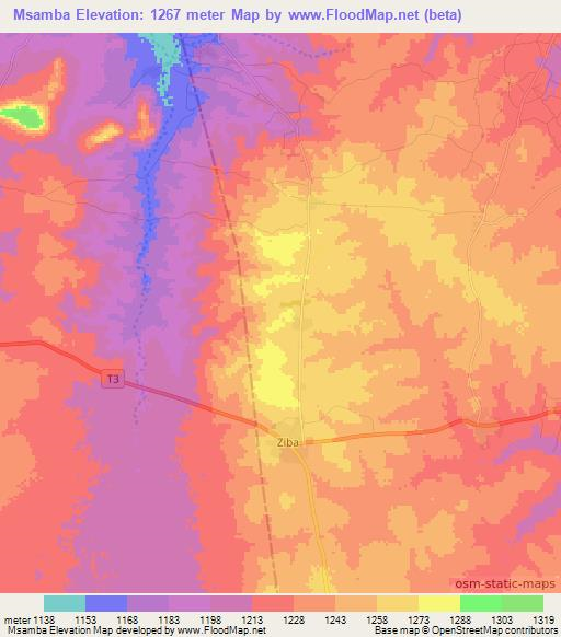 Msamba,Tanzania Elevation Map