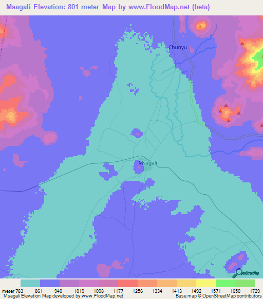 Msagali,Tanzania Elevation Map